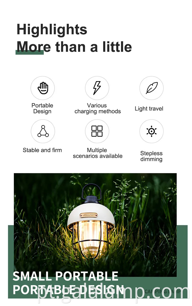 Retro LED Solar Camp Light com bateria embutida de 18650